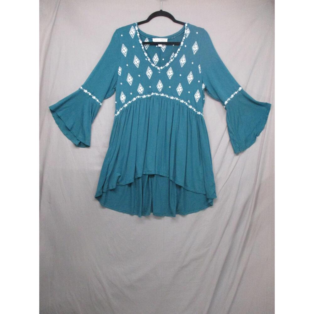 torrid Teal Embroidered V-Neck Tunic